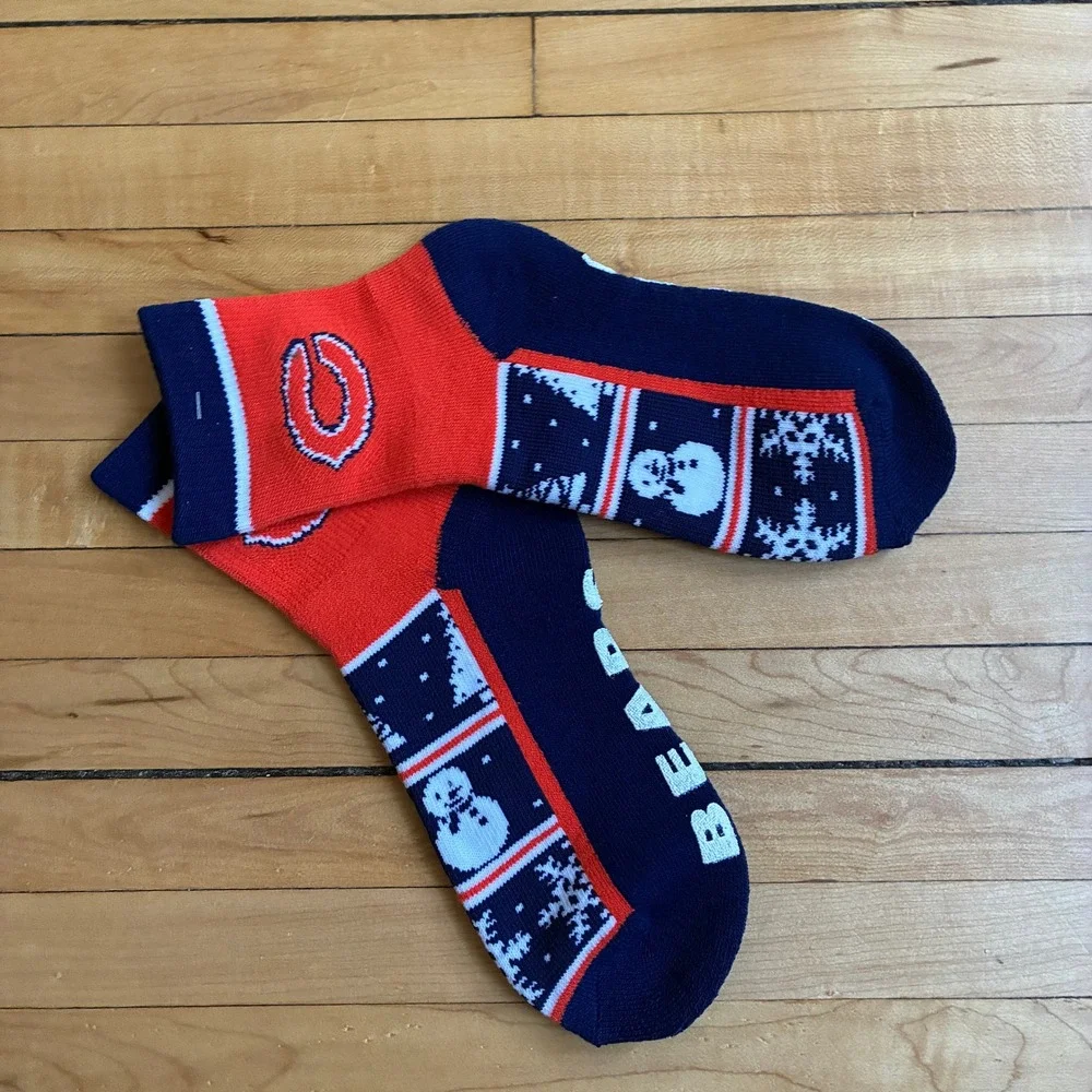 NFL Chicago Bears Crew Socks One Size Navy Orange Unisex Holiday Knit